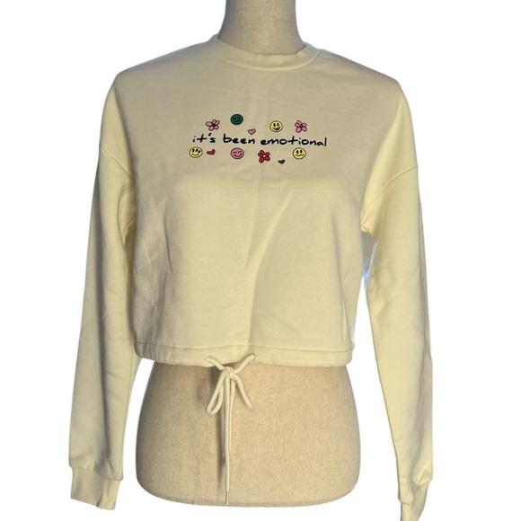 Sweaters - Cropped Graphic Sweatshirt, 'It's Been Emotional', Size Small (S)